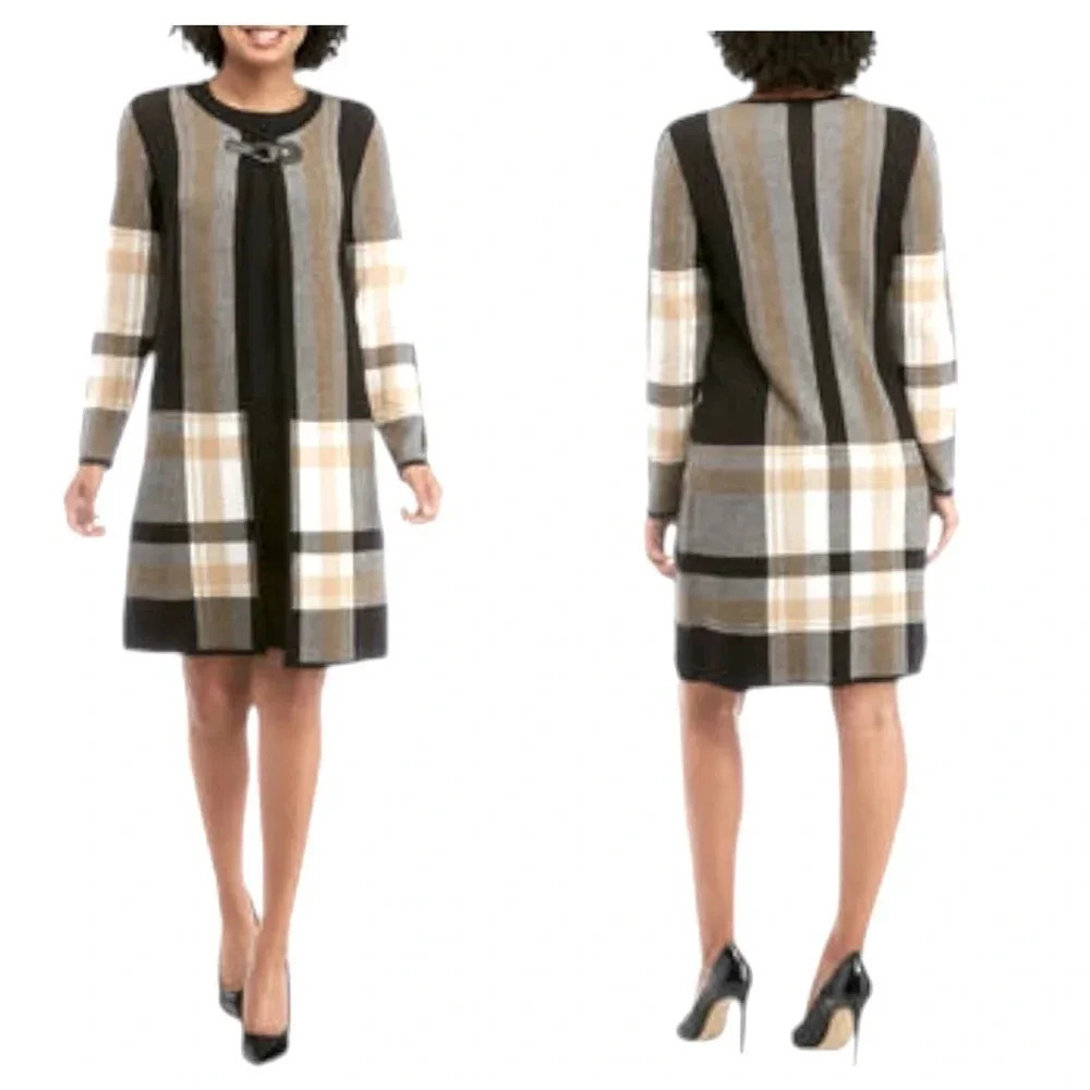 ANNE KLEIN | Women’s Plaid Sweater Topper Jacket Size M